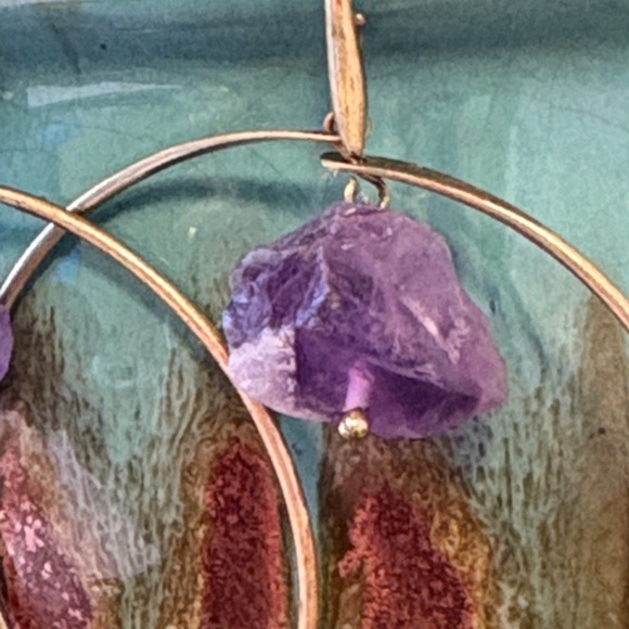 Amethyst Stone Hoop Earrings - Picture 6 of 6